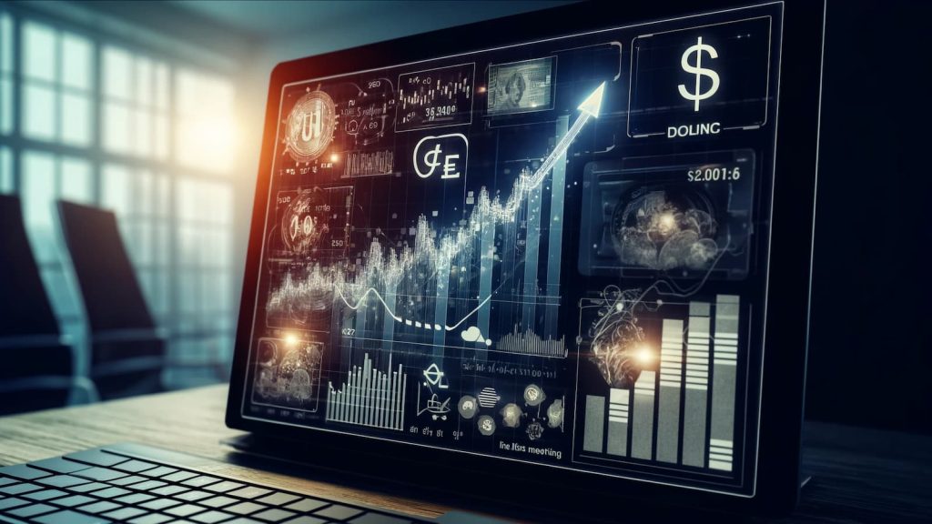 Dollar rising graph against a background of economic indicators